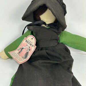 Vintage 1986 Conestoga Crafts Becky Amish Faceless Cloth Doll Green Black 15"